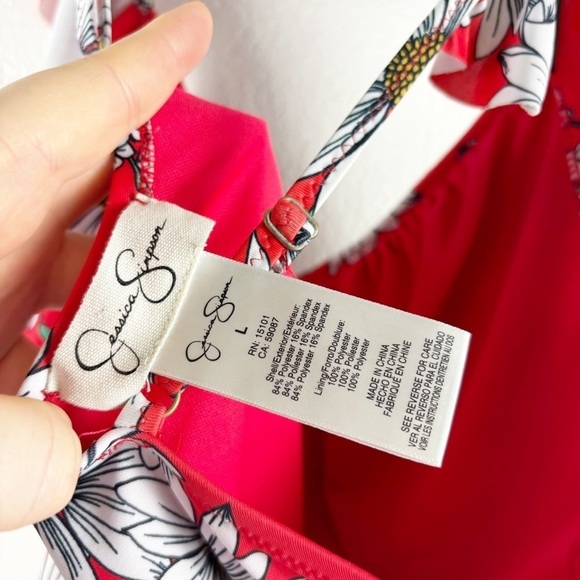 Jessica Simpson Floral Ruffle Frill One Piece Bathing Suit Swimsuit Red Large - Picture 7 of 7